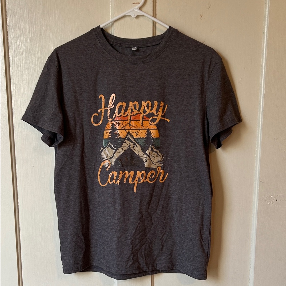 Gray 'Happy Camper' T-Shirt with Orange Print